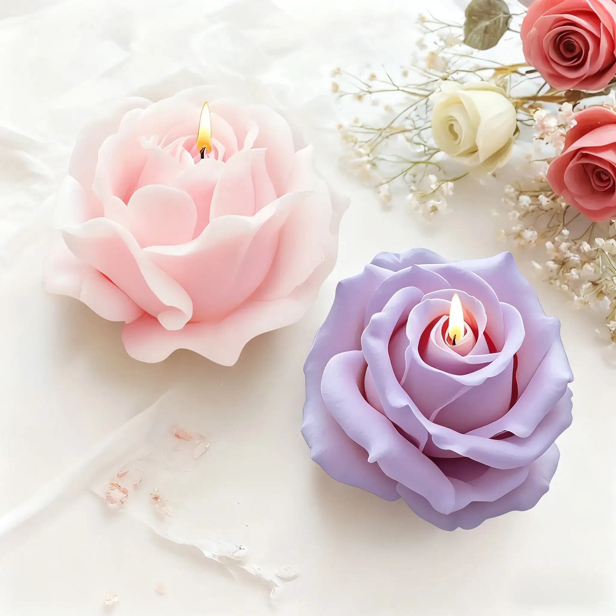 2-Piece Romantic 3D Rose Silic - Candle Making Video 评论和价格