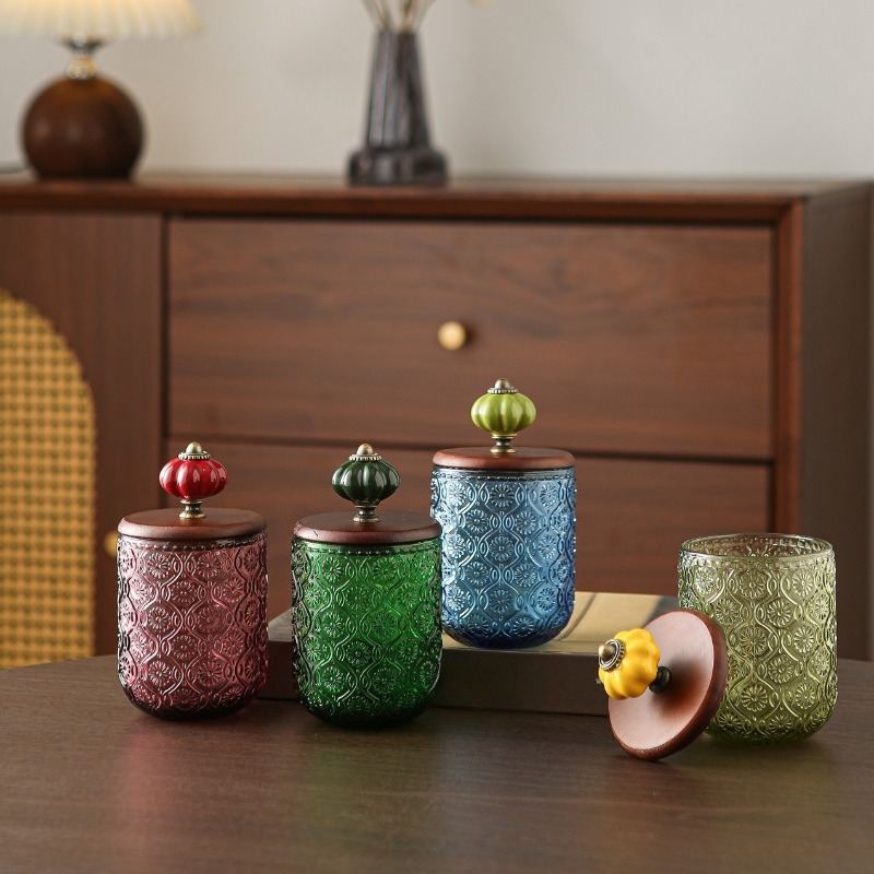 Retro glass cotton swab storag - Candle Making Jars With Lids 评论和价格