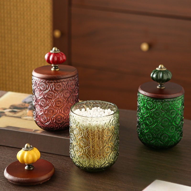 Retro glass cotton swab storag - Candle Making Jars With Lids 评论和价格